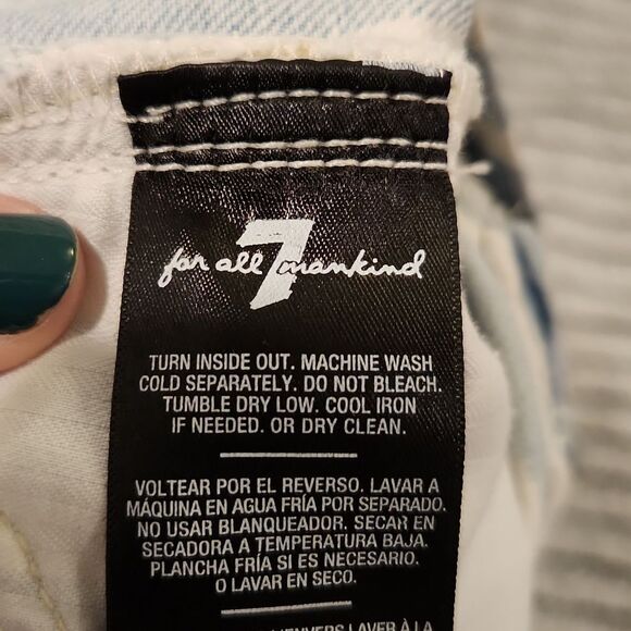 Blue and white striped 7 for all mankind jean skirt w/ distressed hem size 24. - Picture 10 of 15